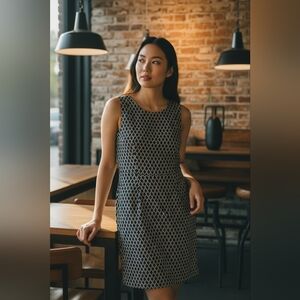 Banana Republic Black and White Geometric Midi Dress